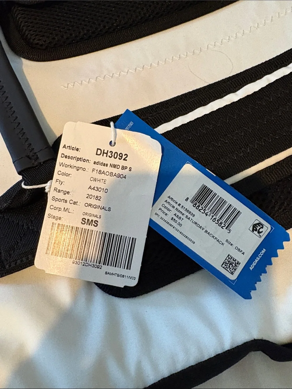Adidas Minimalist Saturday Backpack White with Black Trim
